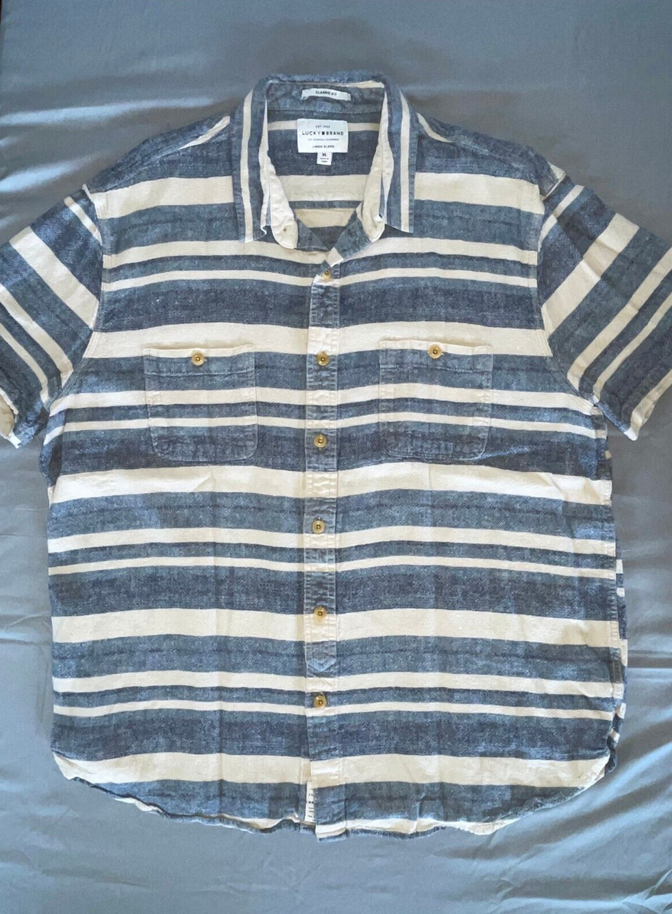Lucky Brand Classic Fit Short Sleeve Button Front Linen Blend Sport Shirt. XL